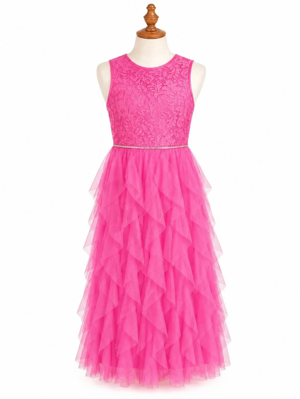 Rare Editions Girls Sz 16 Pink Glitter Lace Tiered Mesh Maxi Dress NWT Holiday